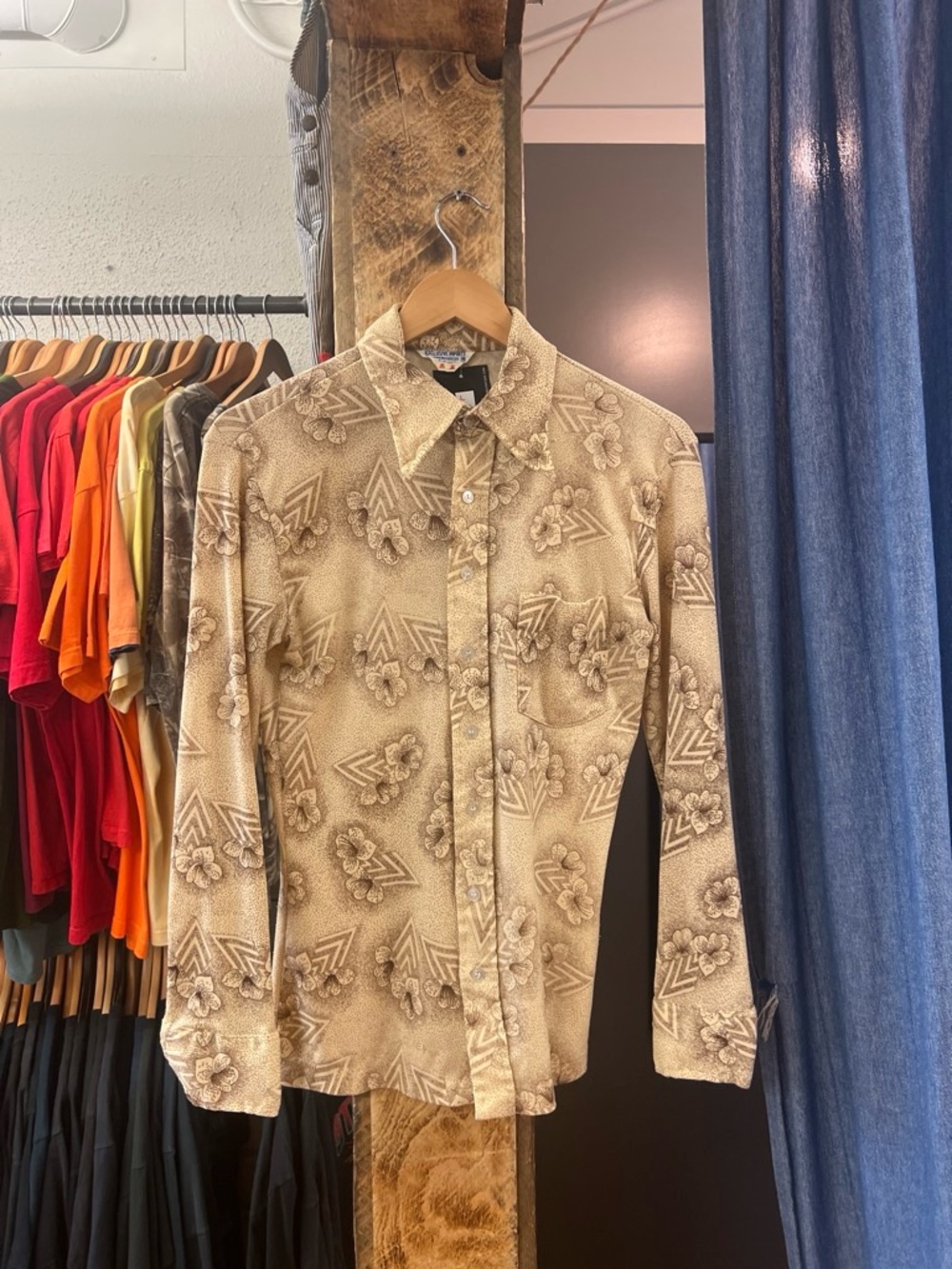 Vintage Floral Cream and tan button up shirt